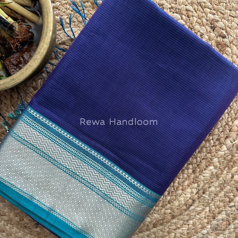 Exclusive Maheshwari Blue Zari Border Saree EZ016