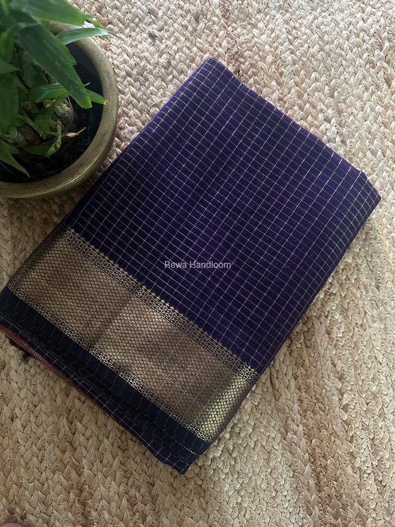 Maheshwari Purple Zari Checks Saree ZCHX367