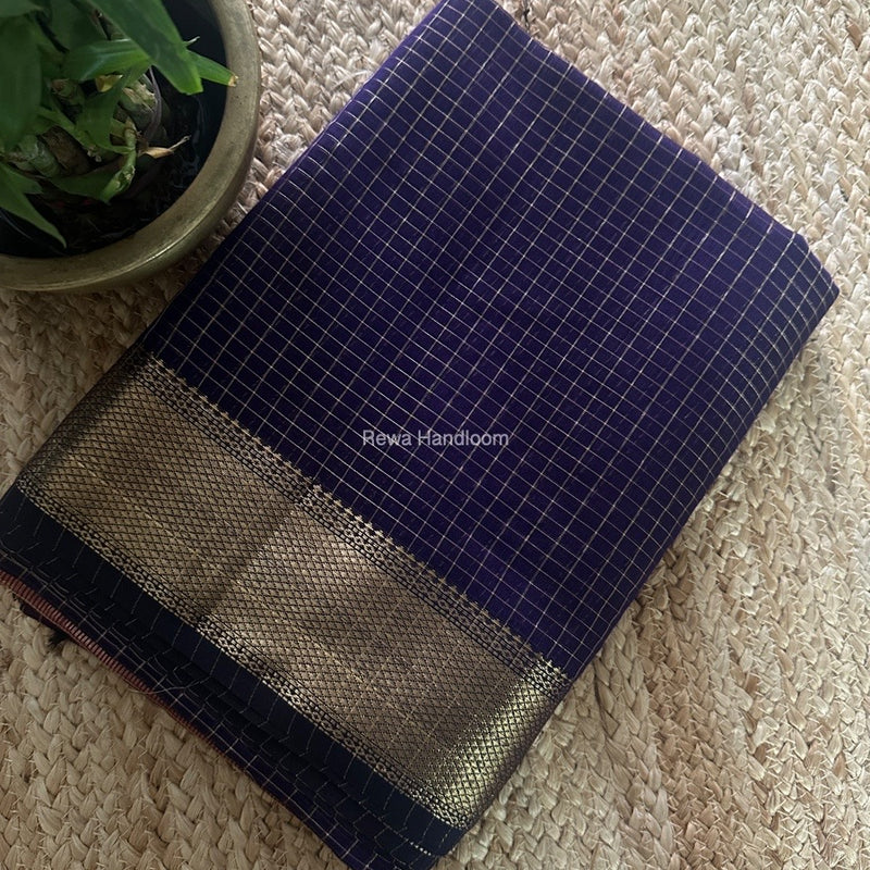 Maheshwari Purple Zari Checks Saree ZCHX367