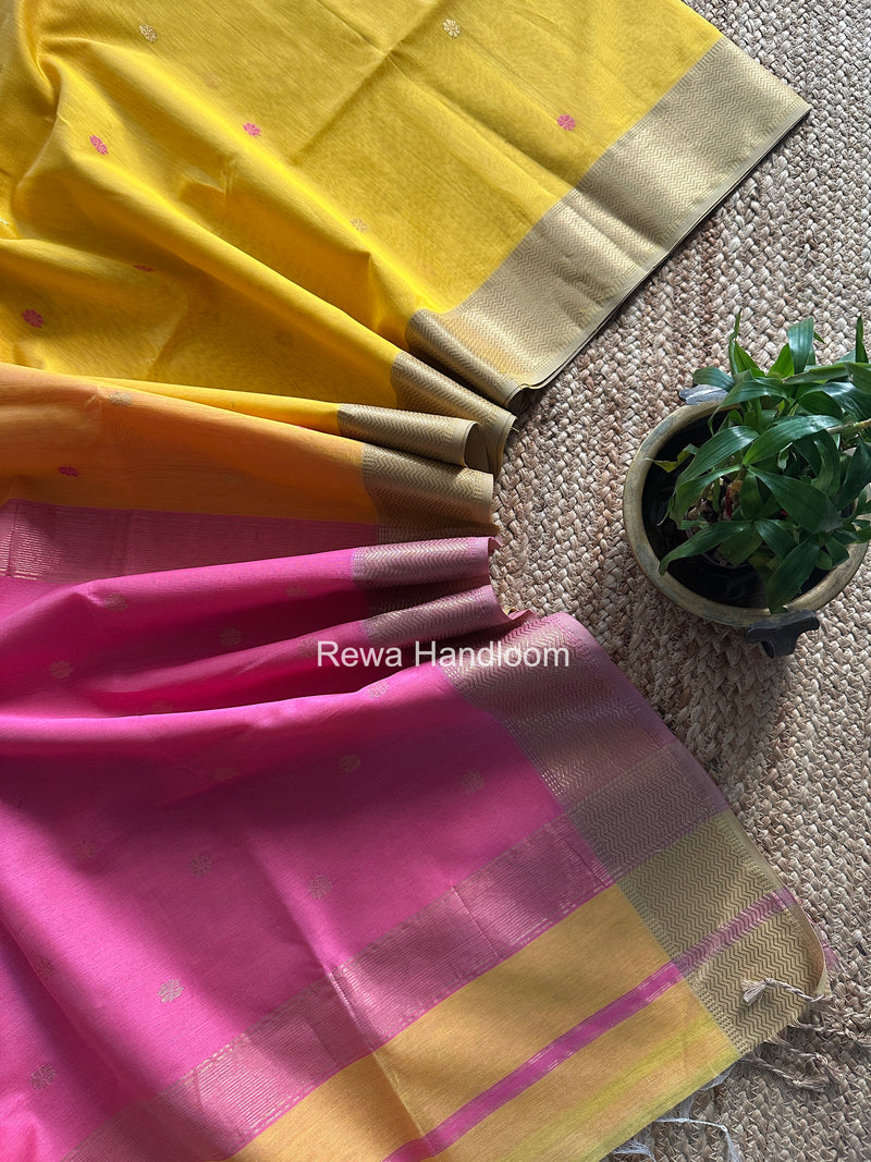 Maheshwari Yellow Flower Butti Saree JBS0104