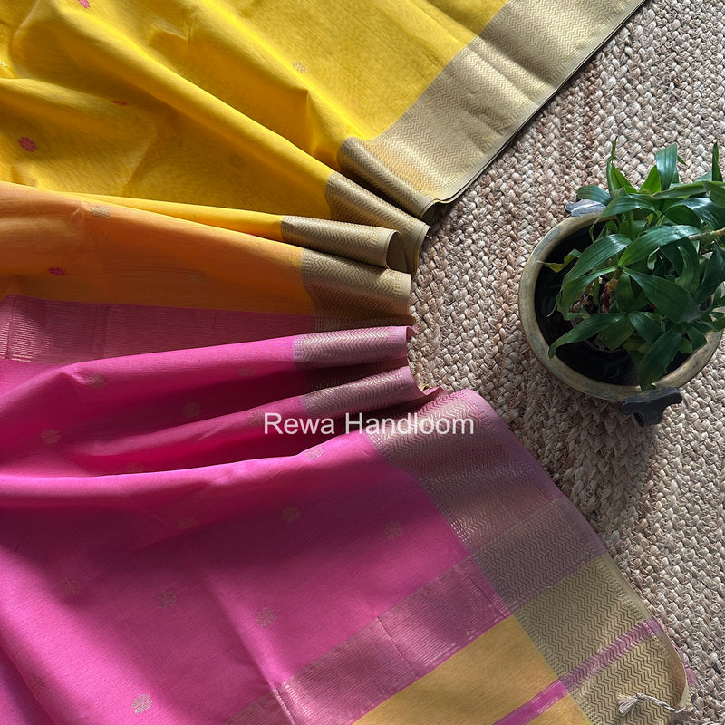 Maheshwari Yellow Flower Butti Saree JBS0104