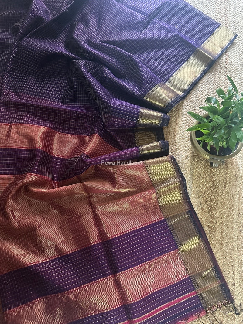 Maheshwari Purple Zari Checks Saree ZCHX367