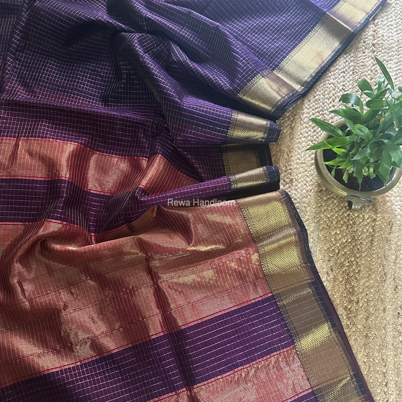 Maheshwari Purple Zari Checks Saree ZCHX367