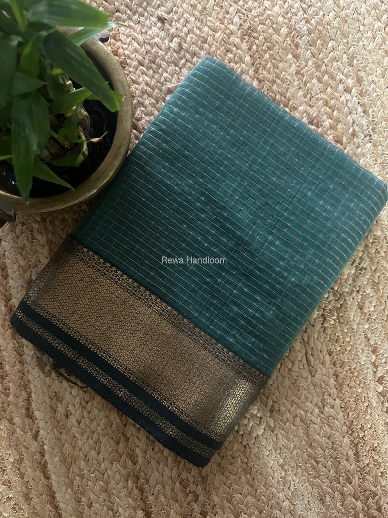 Maheshwari Mint Green Zari Checks Saree ZCHX368