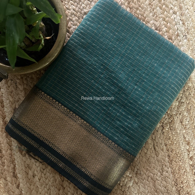 Maheshwari Mint Green Zari Checks Saree ZCHX368