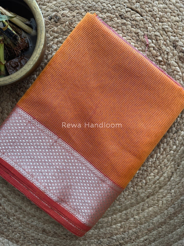 Exclusive Maheswari Rust Orange Silver Tissue Saree SC06