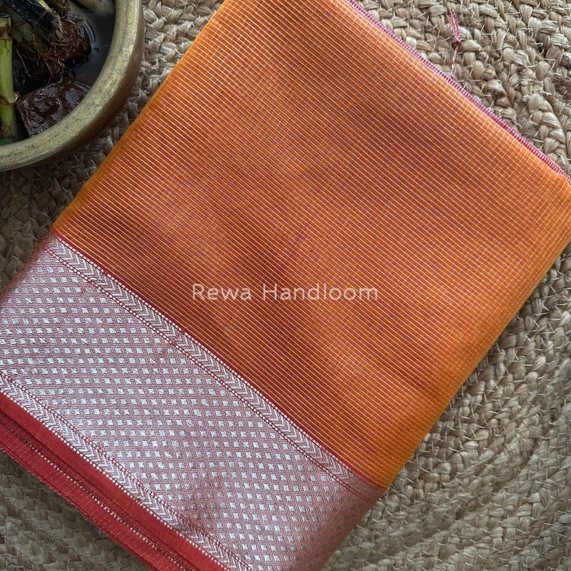 Exclusive Maheswari Rust Orange Silver Tissue Saree SC06