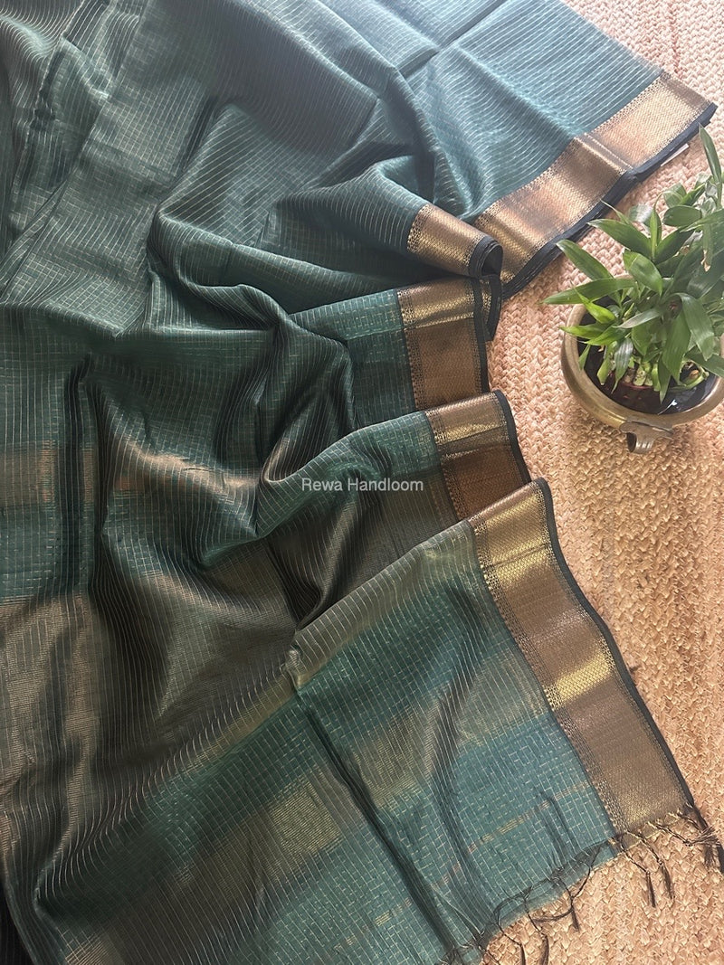 Maheshwari Mint Green Zari Checks Saree ZCHX368
