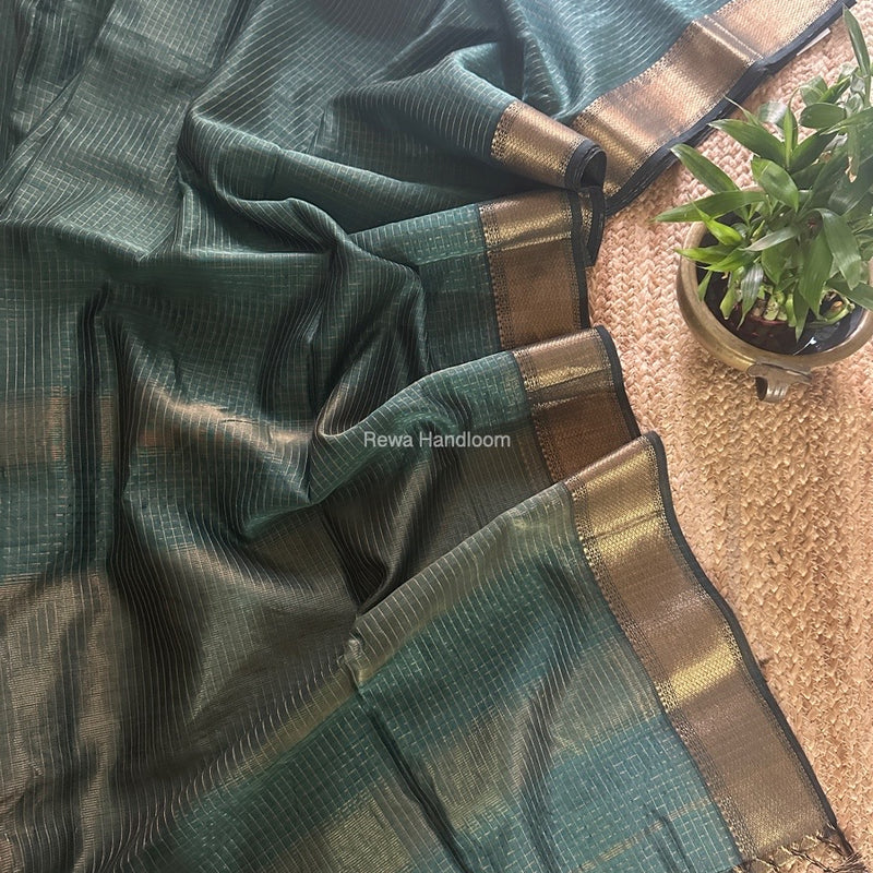 Maheshwari Mint Green Zari Checks Saree ZCHX368