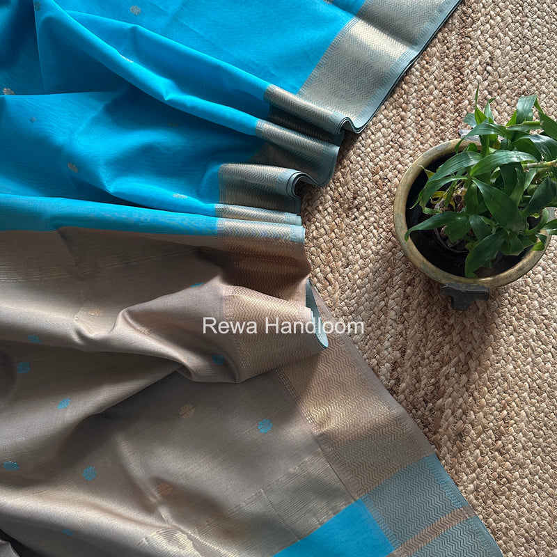Maheshwari Sky Blue Flower Butti Saree JBS0105