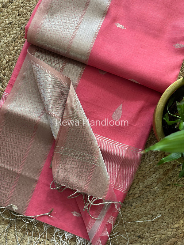 Maheshwari Pink Silver Zari Buta-Buti Saree SBP13