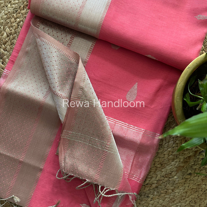 Maheshwari Pink Silver Zari Buta-Buti Saree SBP13