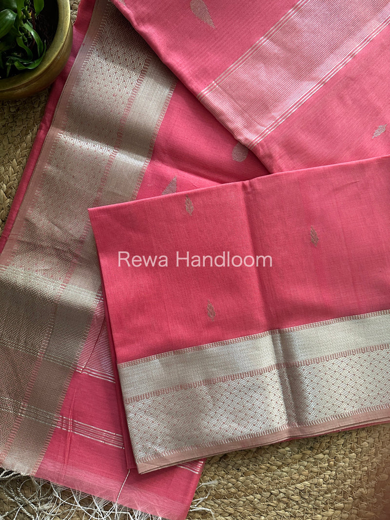 Maheshwari Pink Silver Zari Buta-Buti Saree SBP13