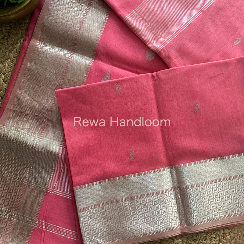Maheshwari Pink Silver Zari Buta-Buti Saree SBP13