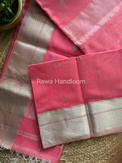 Maheshwari Pink Silver Zari Buta-Buti Saree SBP13