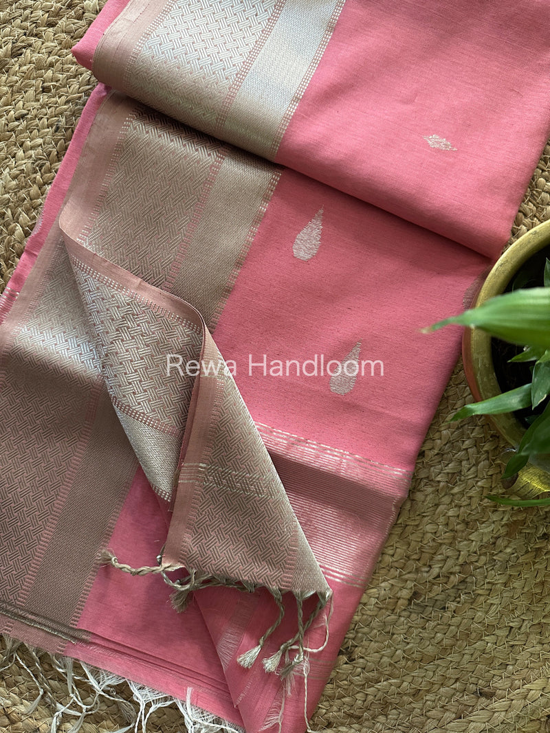 Maheshwari Baby Pink Silver Zari Buta-Buti Saree SBP16