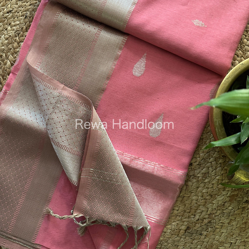 Maheshwari Baby Pink Silver Zari Buta-Buti Saree SBP16