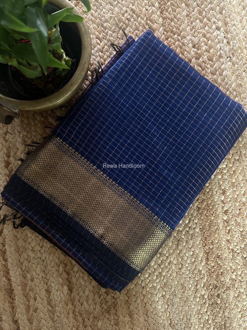 Maheshwari Blue Zari Checks Saree ZCHX370