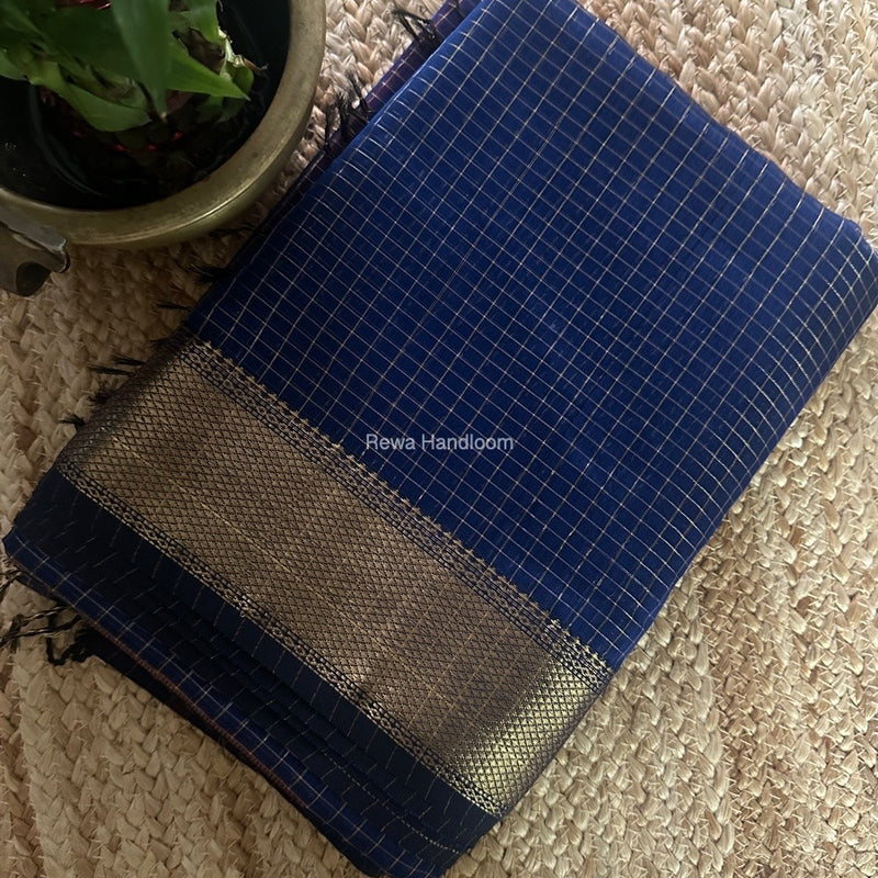 Maheshwari Blue Zari Checks Saree ZCHX370