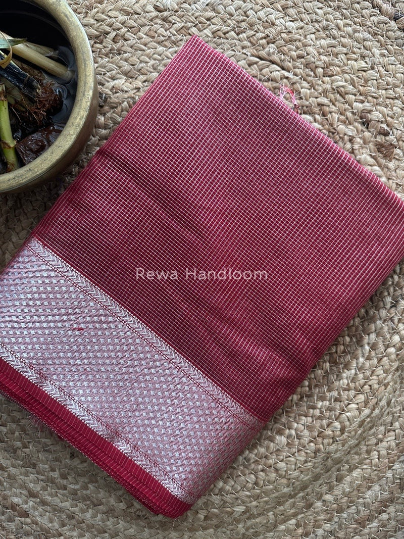 Exclusive Maheswari Cherry Red Silver Tissue Saree SC07