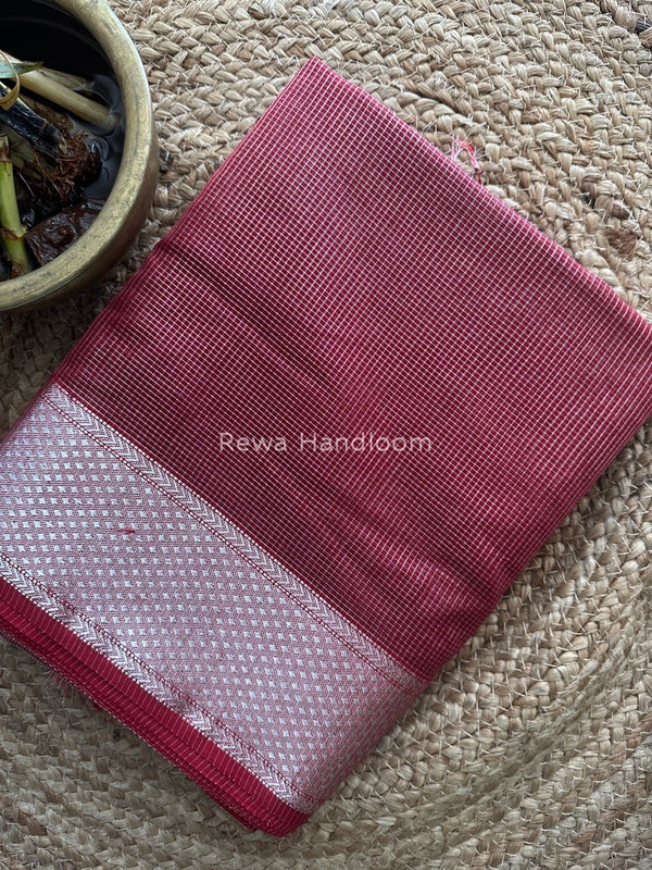 Exclusive Maheswari Cherry Red Silver Tissue Saree SC07