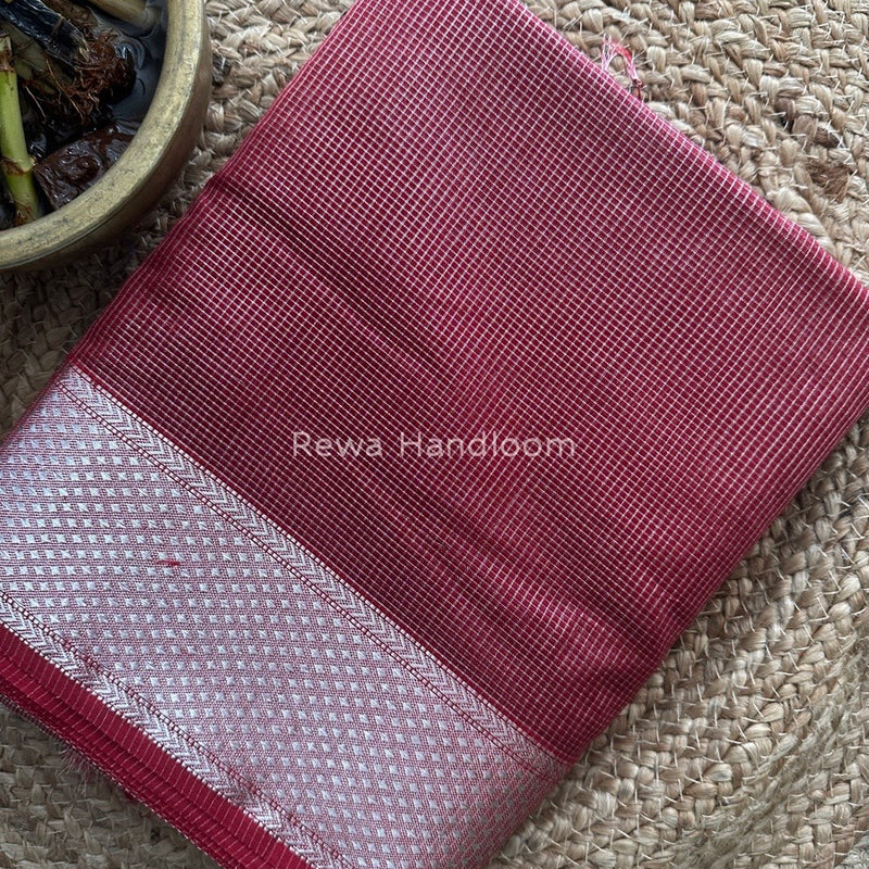 Exclusive Maheswari Cherry Red Silver Tissue Saree SC07