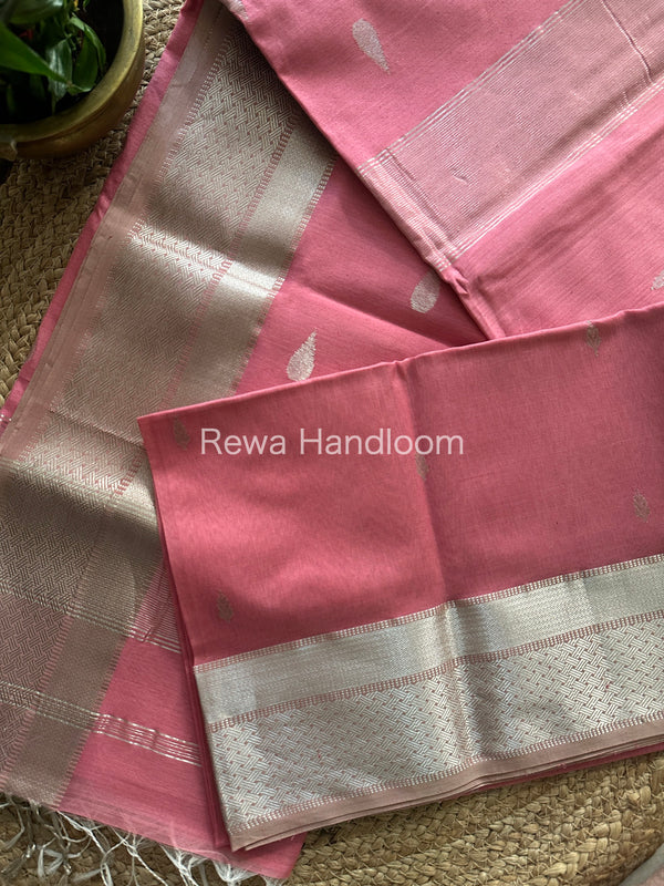 Maheshwari Baby Pink Silver Zari Buta-Buti Saree SBP16