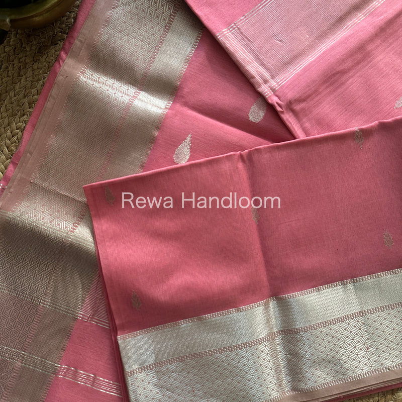 Maheshwari Baby Pink Silver Zari Buta-Buti Saree SBP16