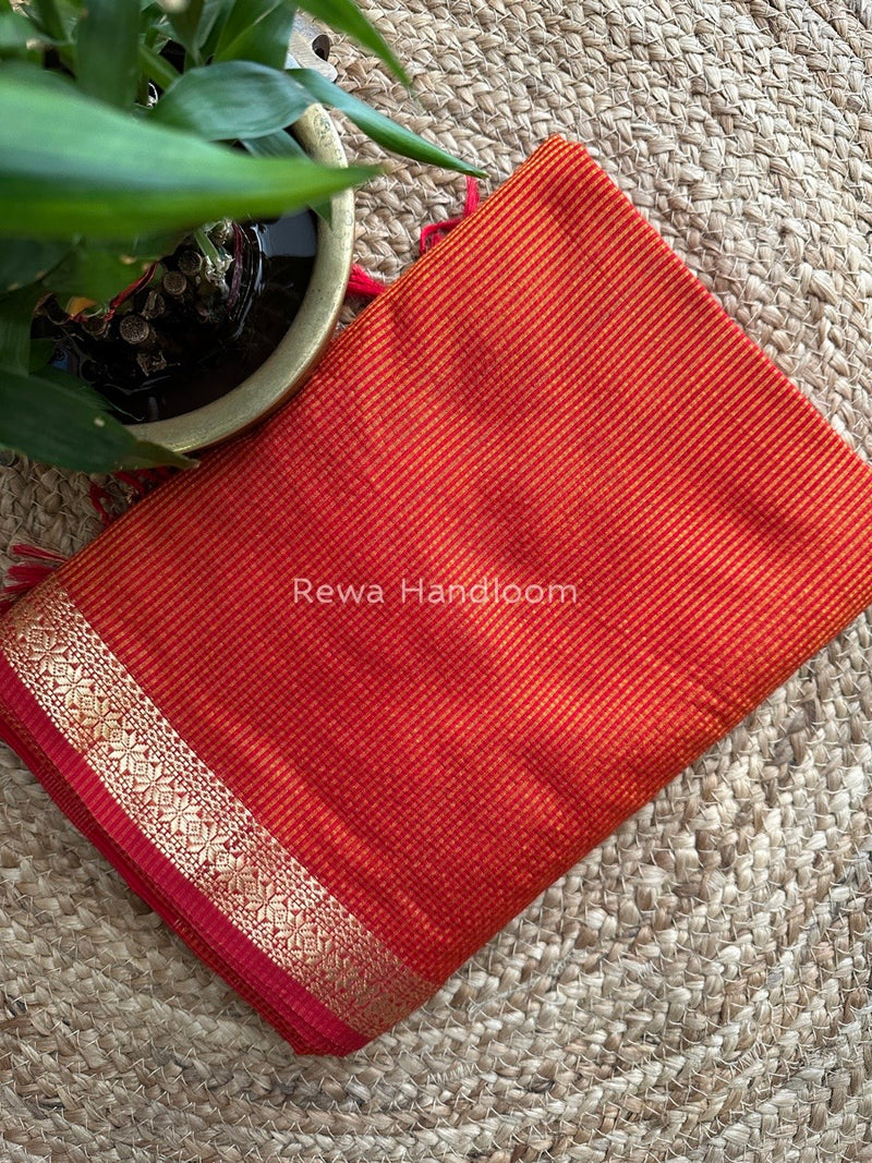 Maheshwari Orange Garbha Reshami Silk Saree GS177