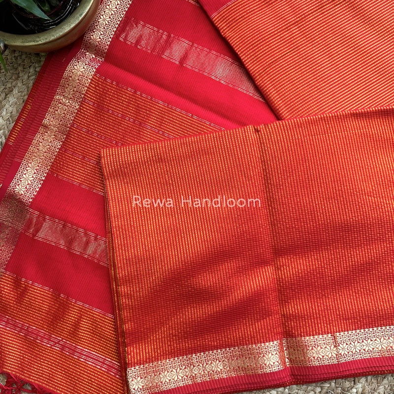 Maheshwari Orange Garbha Reshami Silk Saree GS177