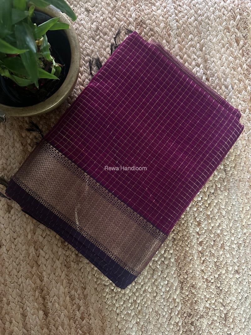 Maheshwari Magenta Zari Checks Saree ZCHX371