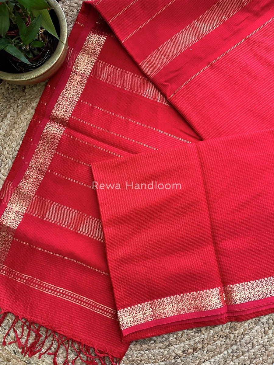 Maheshwari Red Garbha Reshami Silk Saree GS176