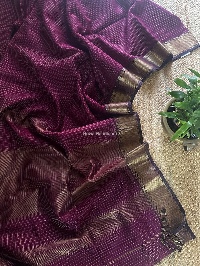 Maheshwari Magenta Zari Checks Saree ZCHX371