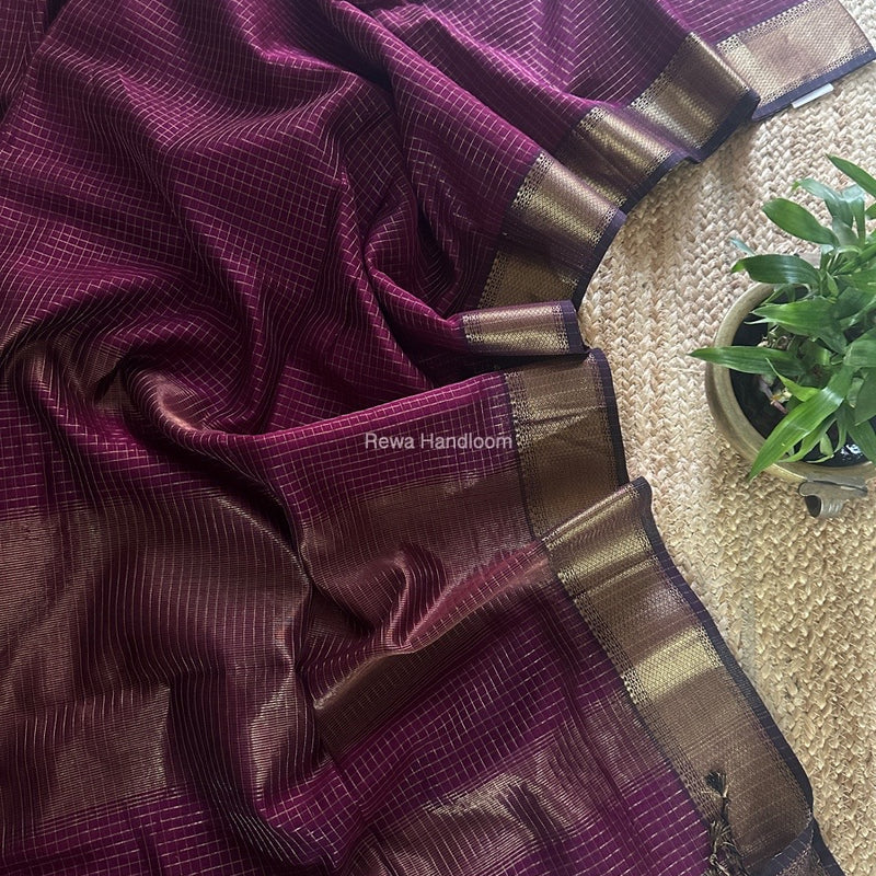 Maheshwari Magenta Zari Checks Saree ZCHX371