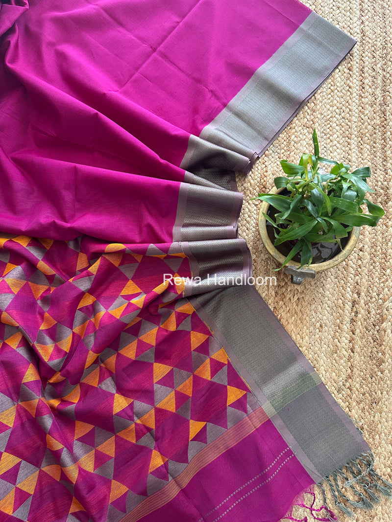 Maheshwari Dark Magenta Heavy Pallu Saree DPS030