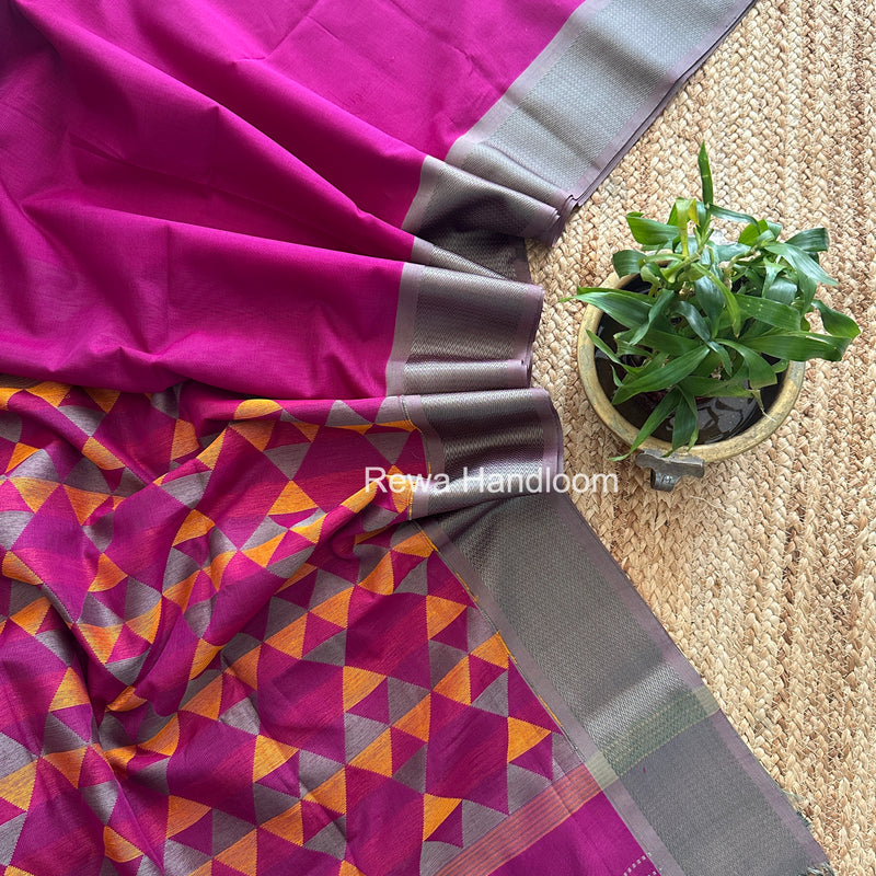Maheshwari Dark Magenta Heavy Pallu Saree DPS030
