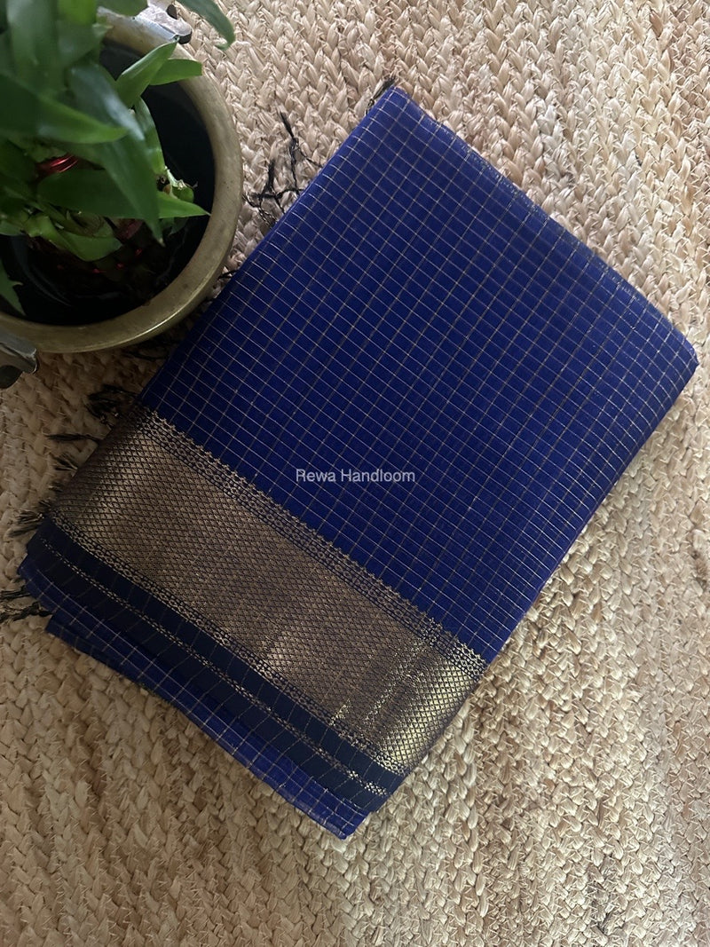 Maheshwari Blue Zari Checks Saree ZCHX372