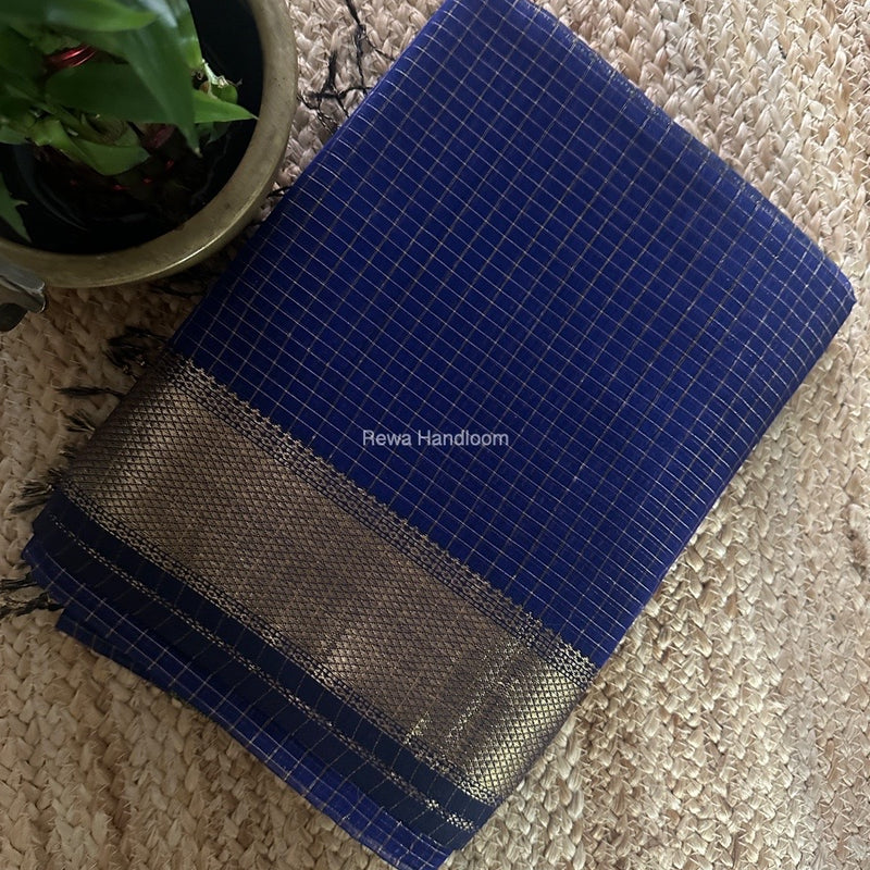 Maheshwari Blue Zari Checks Saree ZCHX372