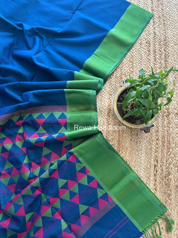 Maheshwari Blue Heavy Pallu Saree DPS031