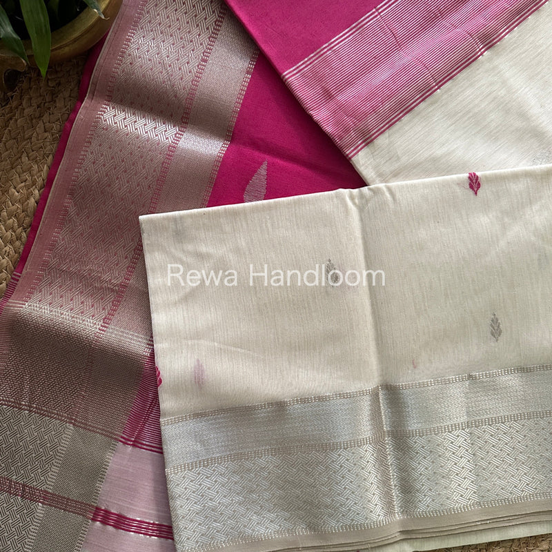 Maheshwari White Silver Zari Buta-Buti Saree SBP24