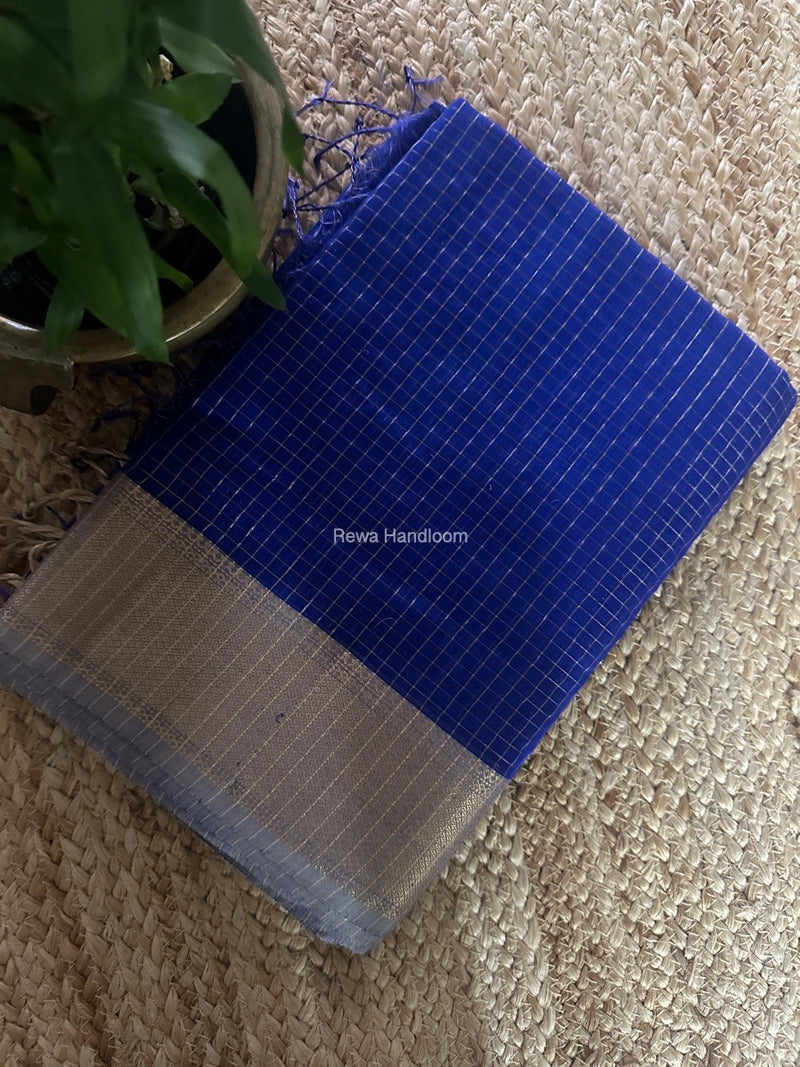 Maheshwari Blue Zari Checks Saree ZCHX375