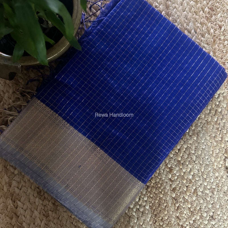 Maheshwari Blue Zari Checks Saree ZCHX375