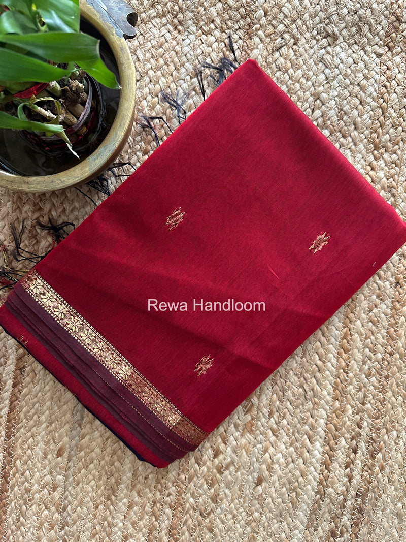 Maroon Star Butti Maheshwari Saree SSB014