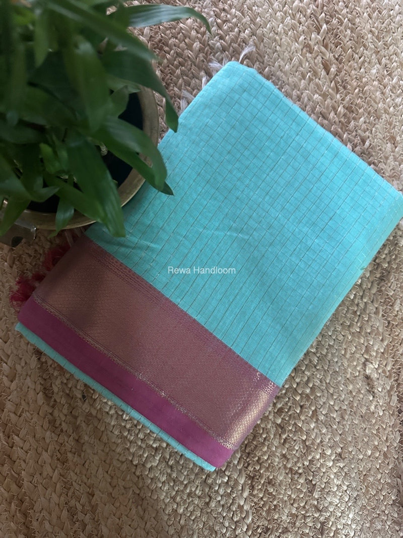 Maheshwari Mint Green Zari Checks Saree ZCHX376