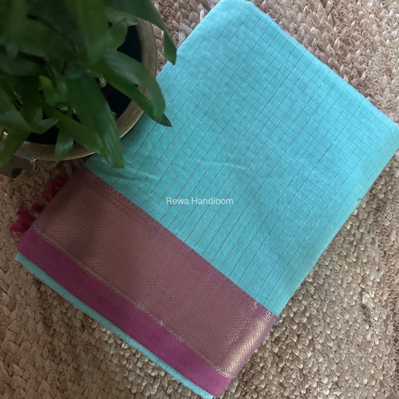 Maheshwari Mint Green Zari Checks Saree ZCHX376