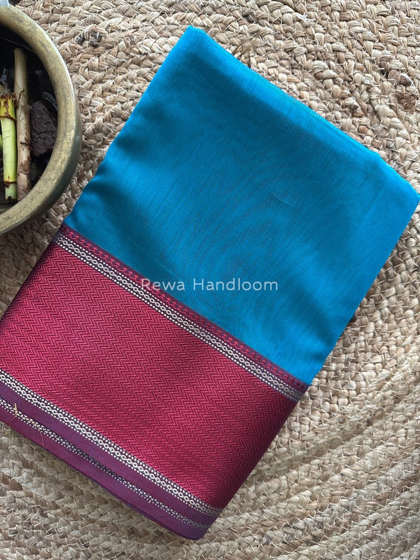 Maheshwari Peacock Green Resham Thread Border Saree RTS040