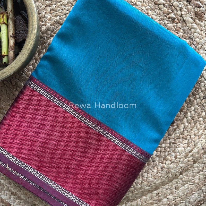 Maheshwari Peacock Green Resham Thread Border Saree RTS040