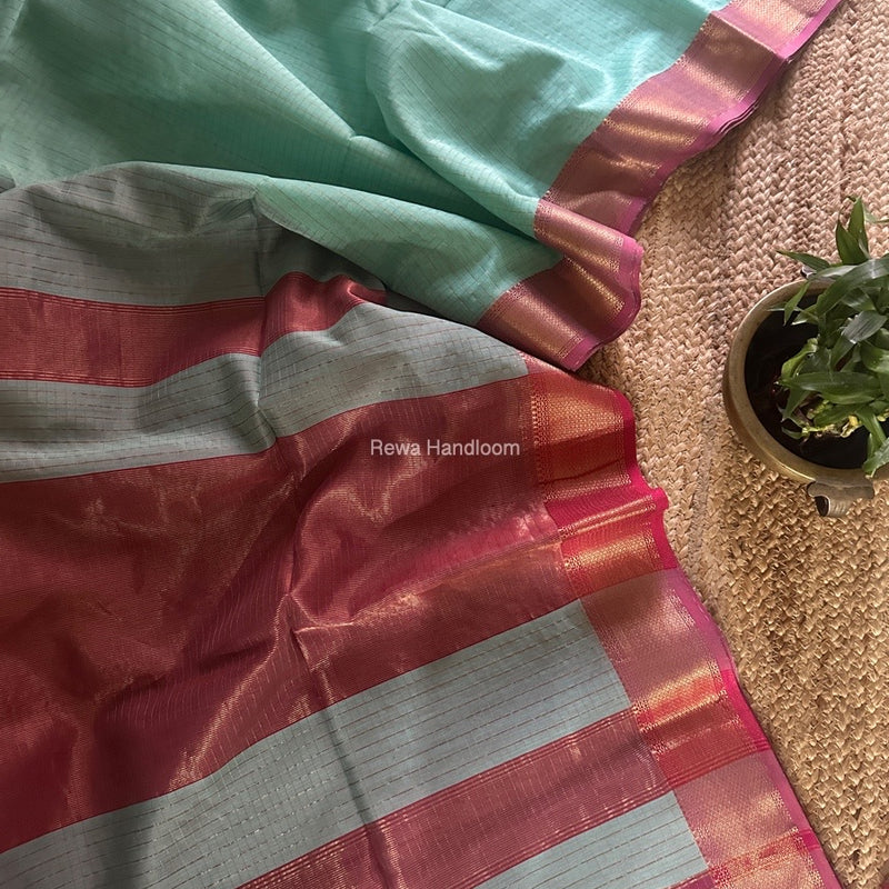 Maheshwari Mint Green Zari Checks Saree ZCHX376