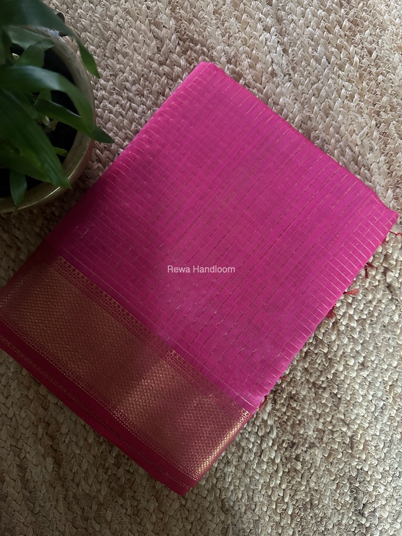 Maheshwari Pink Zari Checks Saree ZCHX374