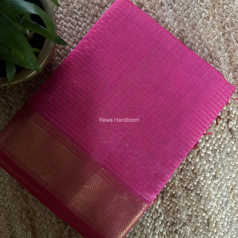 Maheshwari Pink Zari Checks Saree ZCHX374